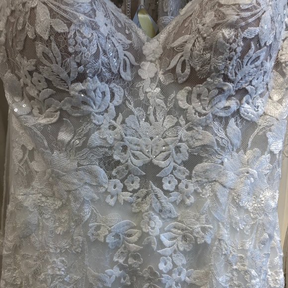 Lace and sequins, ivory, open back, straps - Picture 2 of 7